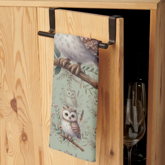 Linge De Cuisine Whimsical Woodland Owl Botanical Illustration (Pliage en tiers)