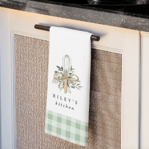 Linge De Cuisine Whisk botanique En vichy vert Personnalisé