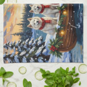 Linge De Cuisine White American Eskimo Dog Christmas Boat Holiday (Plié)