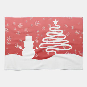 Linge De Cuisine White Christmas Winter Wonderland Snowman Tree