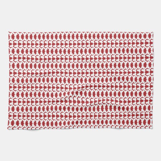 Linge De Cuisine White Dog Bone Herringbone Pattern Brick Red (Horizontal)