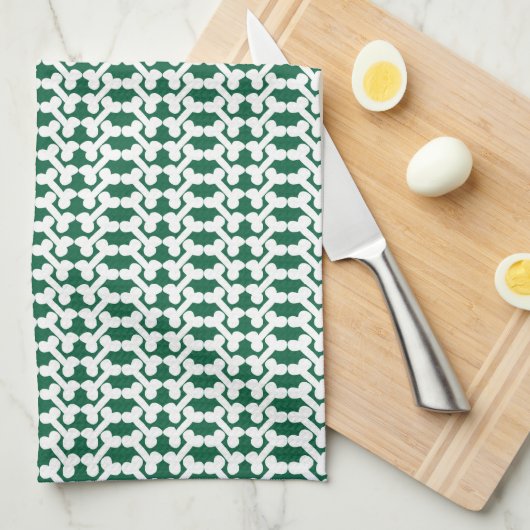 Linge De Cuisine White Dog Bone Herringbone Pattern Hunter Green (Quart Plié)