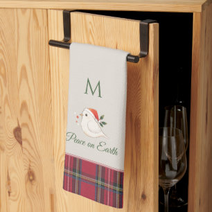 Linge De Cuisine White Dove of Xmas Peace Custom Monogramme Noël