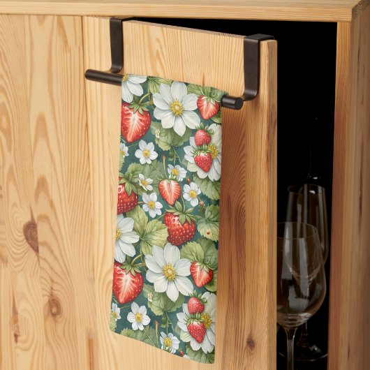 Linge De Cuisine White Flower & Strawberry (Pliage en tiers)