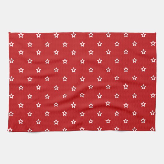 Linge De Cuisine White Stars on Bright Red Pattern (Horizontal)