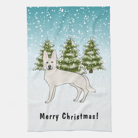Linge De Cuisine White Swiss Shepherd White GSD Chien Forêt d'hiver (Vertical)