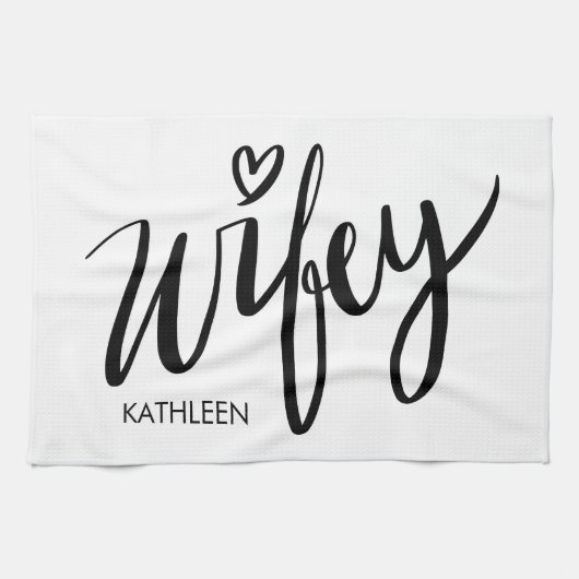 Linge De Cuisine Wifey kitchen towel gift with personalized name (Horizontal)