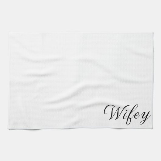 Linge De Cuisine Wifey moderne noir Script femmes blanches (Horizontal)
