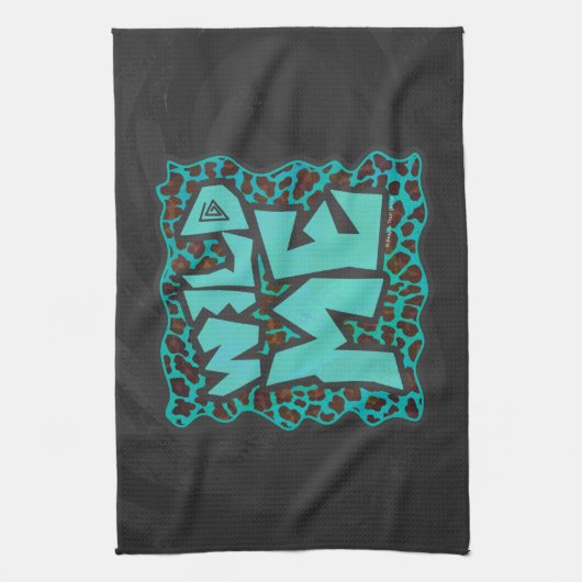 Linge De Cuisine Wild Me Design léopard Brown et Turquoise (Vertical)