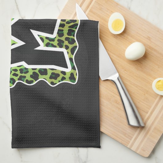 Linge De Cuisine Wild Me Leopard Design noir et vert (Quart Plié)