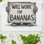 Linge De Cuisine Will Work for Bananas - Humorous Monkey Sketch (Plié)