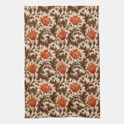 Linge De Cuisine William Morris Anemone, Beige, Brown & Rust Orange (Vertical)