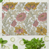 Linge De Cuisine William Morris Chrysanthemum Floral Rouge Or (Plié)