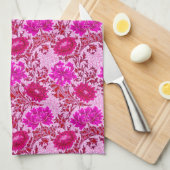 Linge De Cuisine William Morris Chrysanthemums, Bourgogne et rose (Quart Plié)