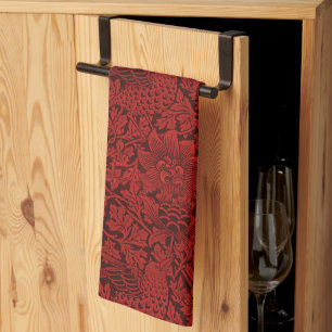 Linge De Cuisine William Morris Fleurs Vintages Oiseaux Rouge