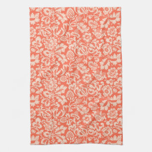 Linge De Cuisine William Morris Floral Damask, Peach et Coral 