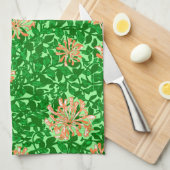 Linge De Cuisine William Morris Honeysuckle, Peach et Green (Quart Plié)