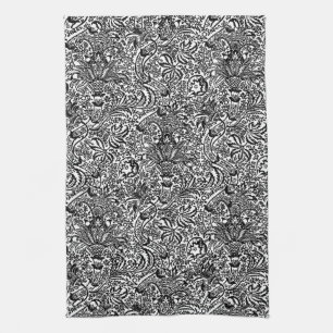 Linge De Cuisine William Morris Indien, noir et blanc