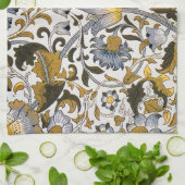 Linge De Cuisine William Morris Lodden Motif Floral : Bleu Or (Plié)