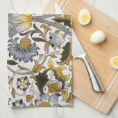 Linge De Cuisine William Morris Lodden Motif Floral : Bleu Or (Quart Plié)