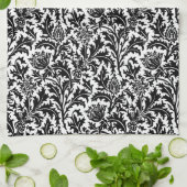 Linge De Cuisine William Morris Thistle Damask, noir sur blanc (Plié)