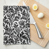 Linge De Cuisine William Morris Thistle Damask, noir sur blanc (Quart Plié)