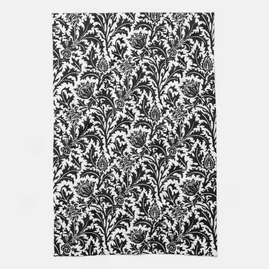 Linge De Cuisine William Morris Thistle Damask, noir sur blanc (Vertical)