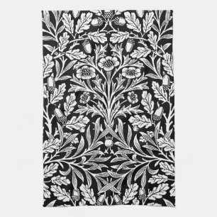 Linge De Cuisine William Morris Vintage motif chêne noir et blanc
