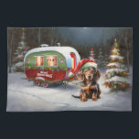 Linge De Cuisine Winter Dachshund Caravan Christmas Adventure<br><div class="desc">Laissez-vous tenter par la magie d'une nuit d'hiver enneigée alors qu'une caravane glisse gracieusement à travers le paysage illuminé par la lune. La beauté sereine de la neige scintillante et l'éclat enchanteur de la lune créent une scène captivante, promettant une aventure de Noël inoubliable remplie de chaleur, de joie et...</div>