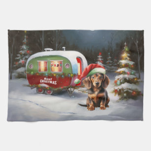 Linge De Cuisine Winter Dachshund Caravan Christmas Adventure