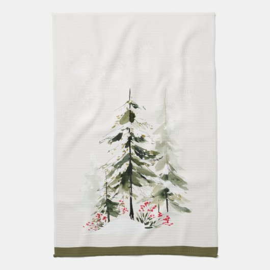 Linge De Cuisine Winter Forest Watercolor Christmas (Vertical)