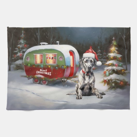 Linge De Cuisine Winter Great Dane Caravan Christmas Adventure (Horizontal)