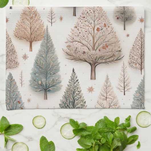 Linge De Cuisine Winter Trees - Rustic Holiday Forest (1) (Plié)
