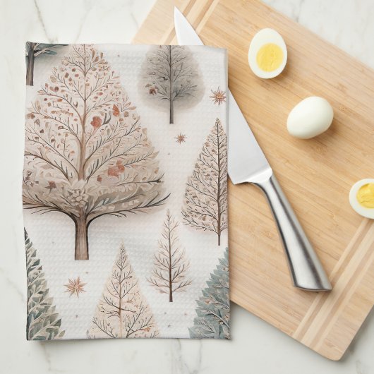 Linge De Cuisine Winter Trees - Rustic Holiday Forest (1) (Quart Plié)