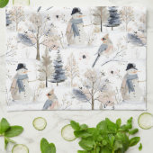 Linge De Cuisine Winter Wonderland Snowman et Bird Motif (Plié)
