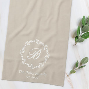 Linge De Cuisine Wirlande d'hiver Nom de famille Monogram Beige