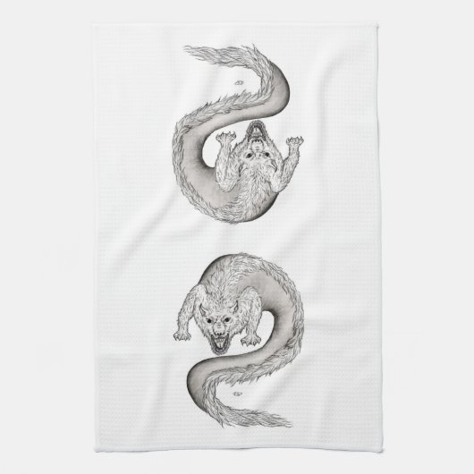 Linge De Cuisine Wolfdragon noir et blanc Design (Vertical)