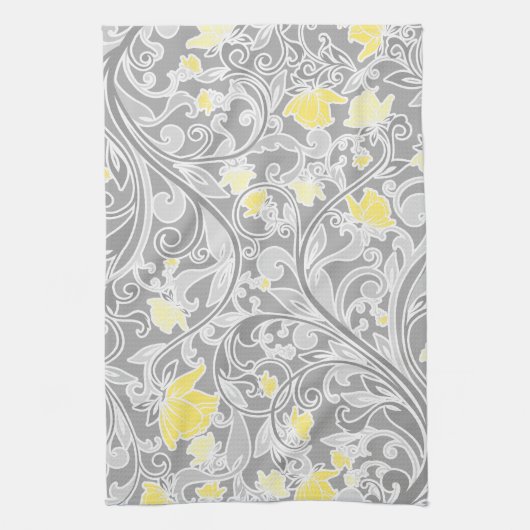 Linge De Cuisine Yellow and Gray Swirly Floral (Vertical)