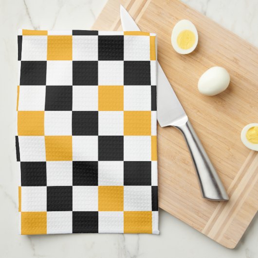 Linge De Cuisine Yellow Black White Checkered Pattern Design  (Quart Plié)
