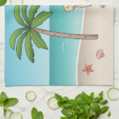 Linge De Cuisine Yellow Golden Retriever À Une Plage Tropicale D'Ét (Plié)