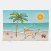 Linge De Cuisine Yellow Golden Retriever À Une Plage Tropicale D'Ét (Horizontal)