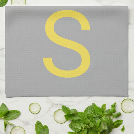 Linge De Cuisine Yellow & Grey Modern Initials monogram (Plié)