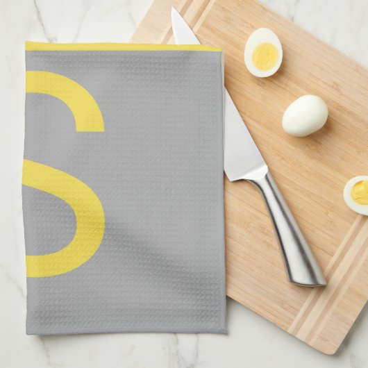 Linge De Cuisine Yellow & Grey Modern Initials monogram (Quart Plié)