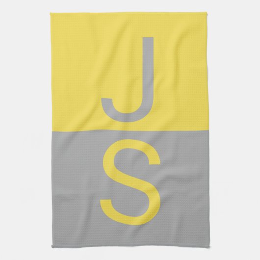 Linge De Cuisine Yellow & Grey Modern Initials monogram (Vertical)