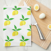 Linge De Cuisine Yellow Lemons Green Leaves White Background (Quart Plié)