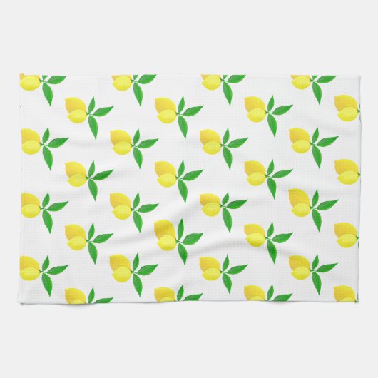 Linge De Cuisine Yellow Lemons Green Leaves White Background (Horizontal)