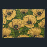 Linge De Cuisine Yellow poppies on dark green<br><div class="desc">Vector pattern made of hand-drawn poppies.</div>