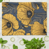 Linge De Cuisine Yellow poppies on navy (Plié)
