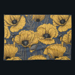 Linge De Cuisine Yellow poppies on navy<br><div class="desc">Vector patent made of hand-drawn poppies.</div>