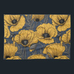 Linge De Cuisine Yellow poppies on navy<br><div class="desc">Vector patent made of hand-drawn poppies.</div>